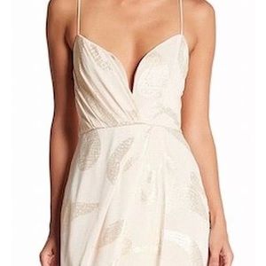 Free People Beige Gold Shimmer Tulip-Hem Sheath